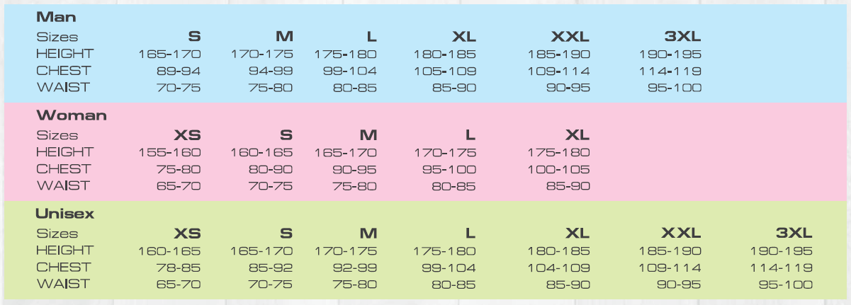 KV+ tabela rozmiarów - odzież